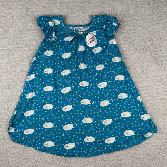 Dot Dot Smile Girls Dress 5/6 Blue Sleeping Sheep Flutter Cap Sleeve Swing Dress - Picture 1 of 6